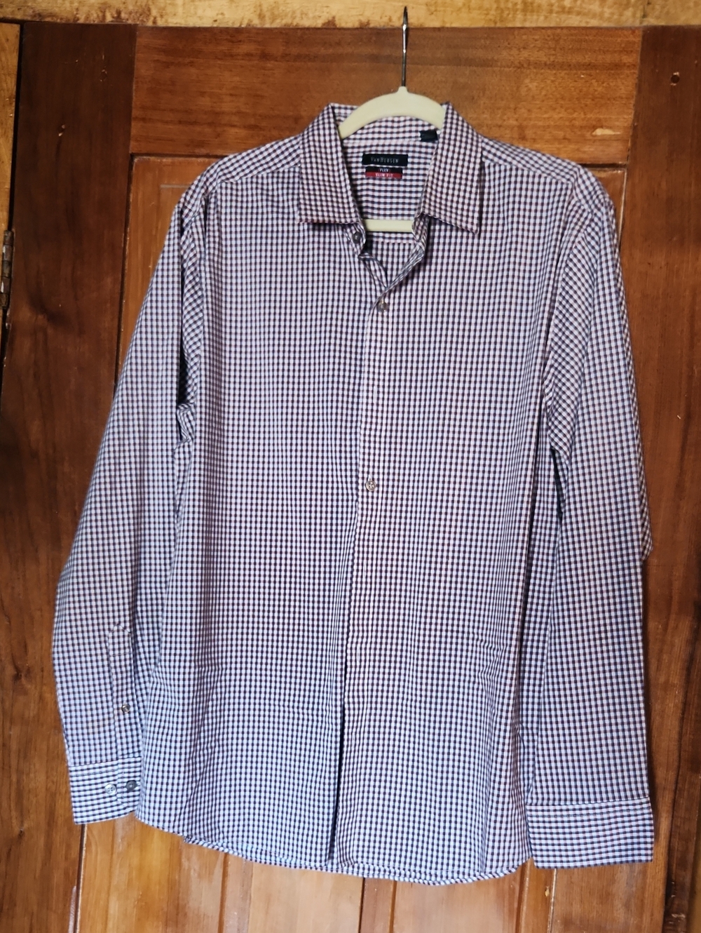 Van Heusen Men's Burgandy, Brown, and White Gingham Dress Shirt